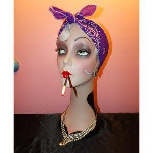 Vintage Wamcraft Purple Paisley Bandana pinup hair accessory rockabilly retro